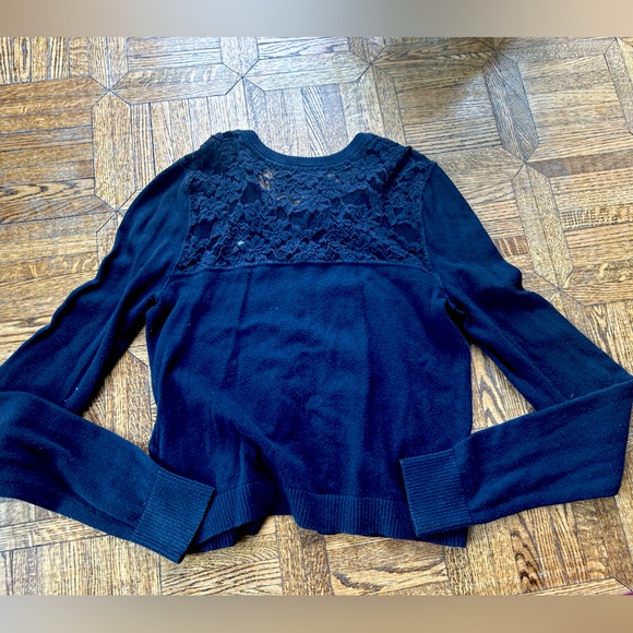 Abercrombie navy blue coton cardigan with mesh detailing - Picture 2 of 4